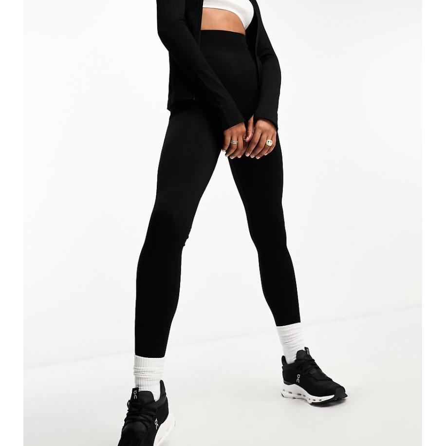 4505 Tall Icon Naadloze geribbelde fitnesslegging in zwart Zwart