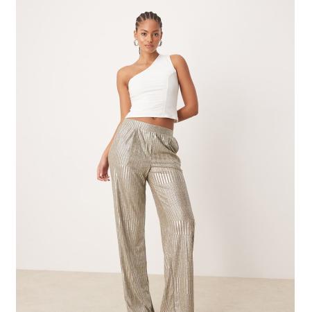 JDY Tall Geribbelde broek met wijde pijpen in zilver