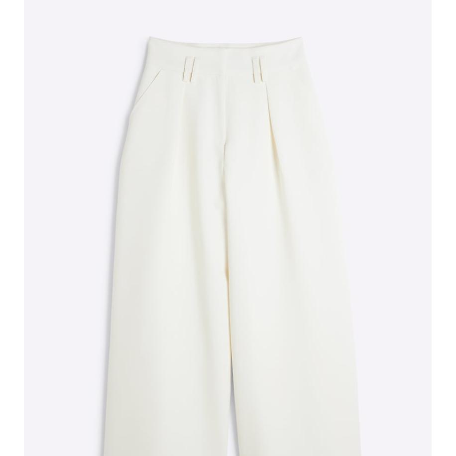 River Island Petite Broek met wijde pijpen en hoge taille in crème-Wit Wit