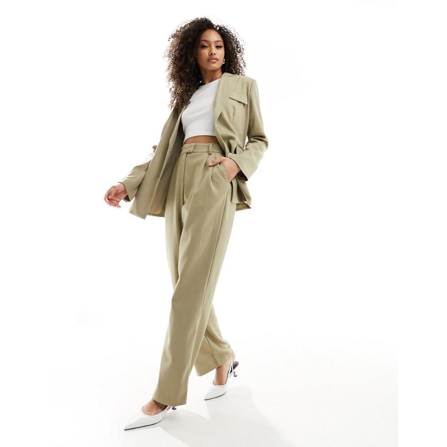 4th & Reckless Elegante pantalon met wijde pijpen in olijfgroen, deel van co-ord set Groen