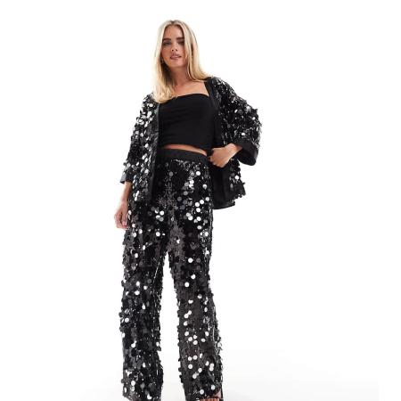 ASOS DESIGN Petite Elegante broek met discolovertjes in zwart