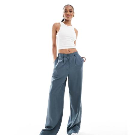 ASOS DESIGN Tall Dad broek met wijde pijpen in petrolblauw