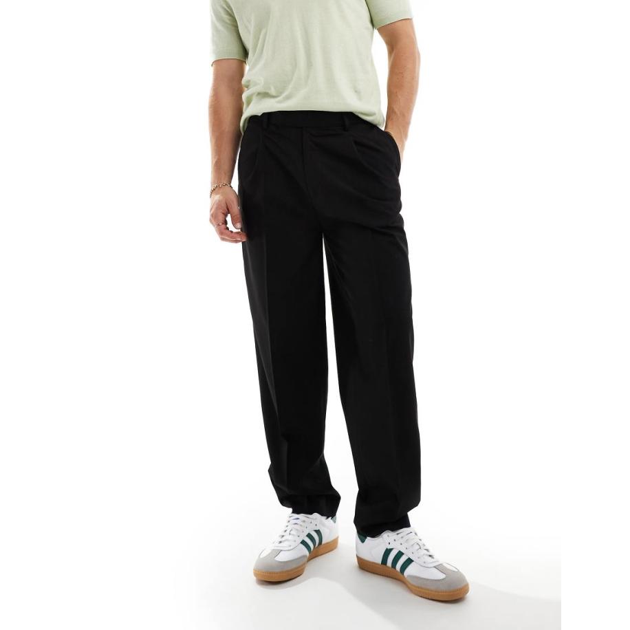 ASOS DESIGN - Nette oversized toelopende broek met plooi aan de voorkant in zwart Zwart