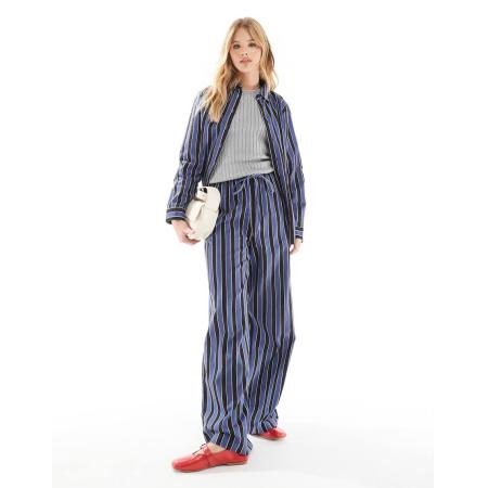 Wednesday's Girl Gestreepte broek met wijde pijpen in blauw, deel van co-ord set-Marineblauw