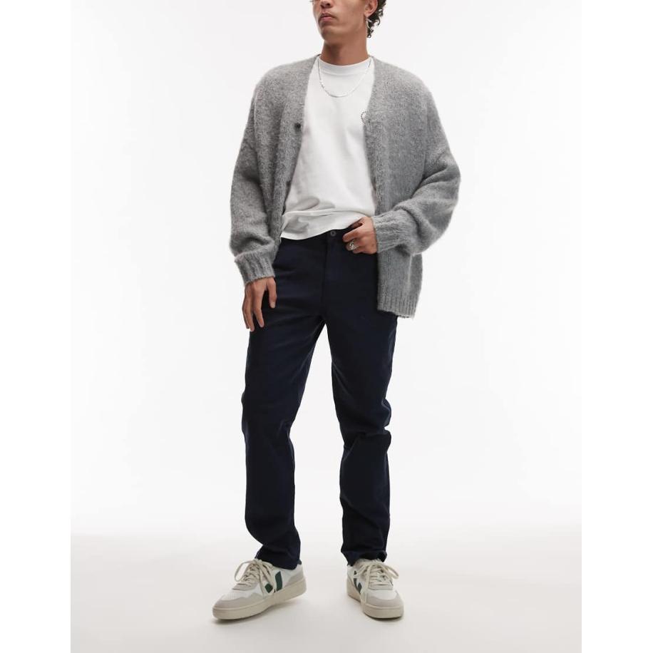 Topman - Smalle chinobroek in marineblauw Blauw