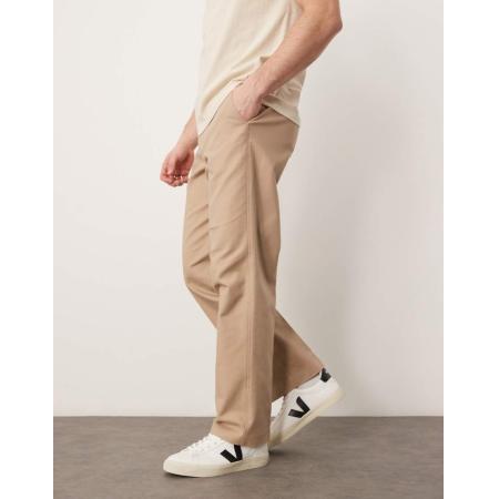 ASOS DESIGN - Premium - Nette chinobroek van katoen met rechte pijpen in lichtbruin-Neutraal