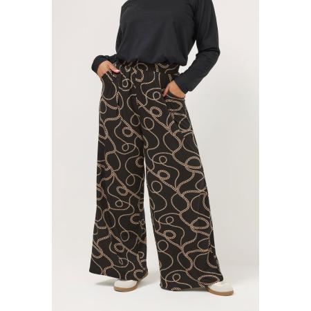 Yours Plus Size Black Chain Print Wide Leg Trousers Size 58-60