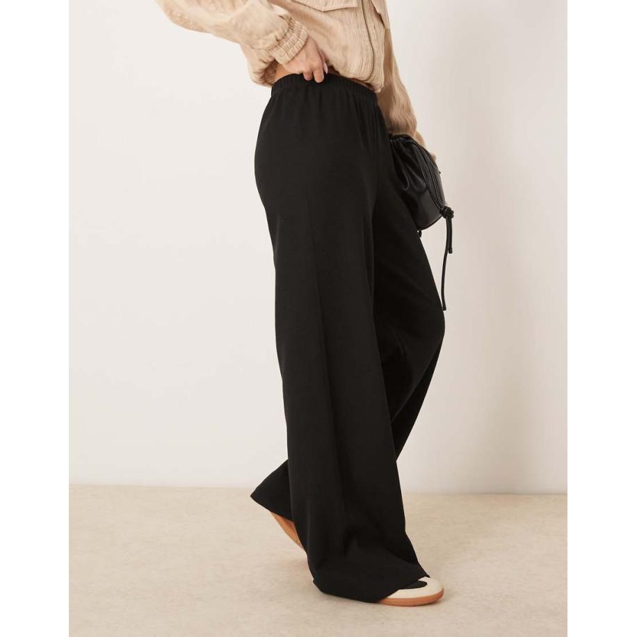 ASOS DESIGN Broek met wijde pijpen en wafelstructuur in zwart Zwart