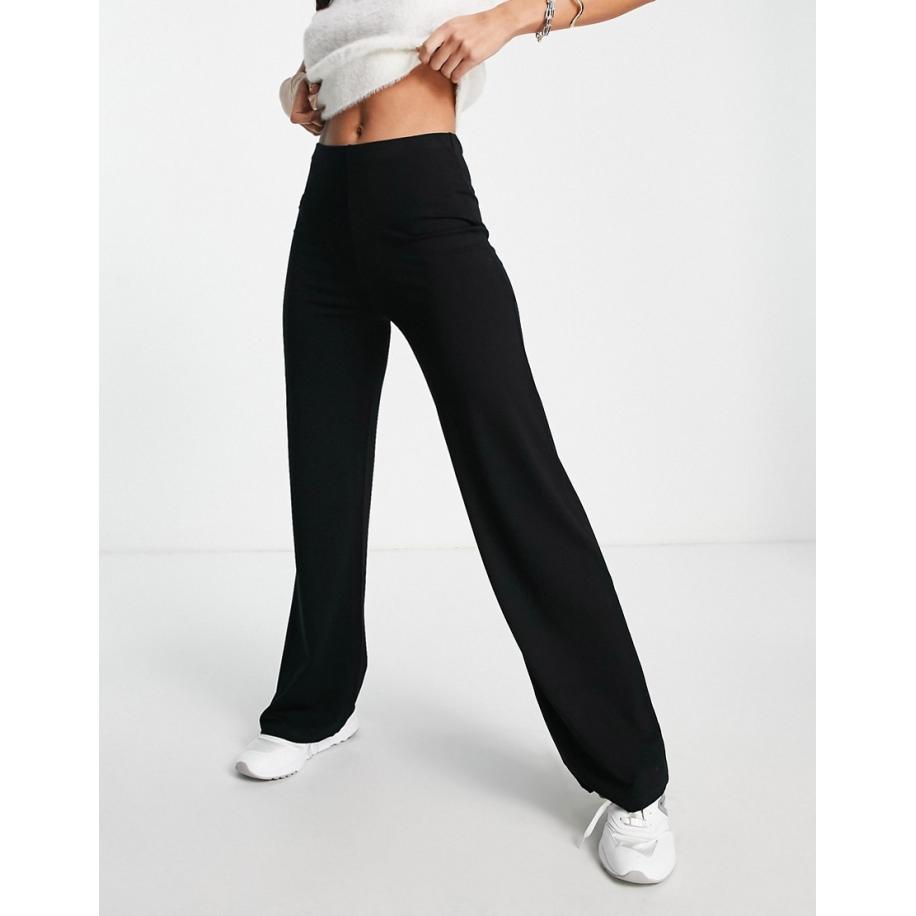 ASOS DESIGN Basic broek van jersey met wijde pijpen in zwart Zwart