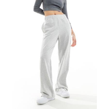 Monki Loungebroek met ruimvallende pijpen en elastische taille in gemêleerd lichtgrijs