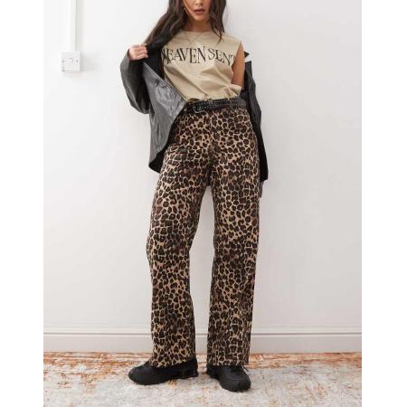 Monki Broek met halfhoge taille in bruine luipaardprint