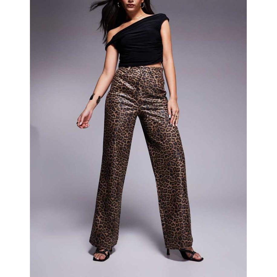 ASOS DESIGN Broek met met wijde pijpen en leerlook in luipaardprint-Veelkleurig Multicolor