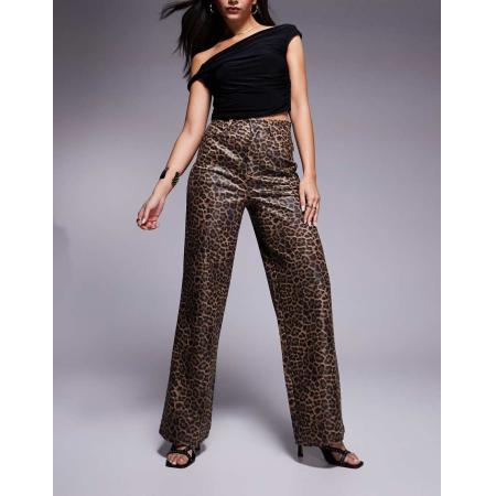 ASOS DESIGN Broek met met wijde pijpen en leerlook in luipaardprint-Veelkleurig