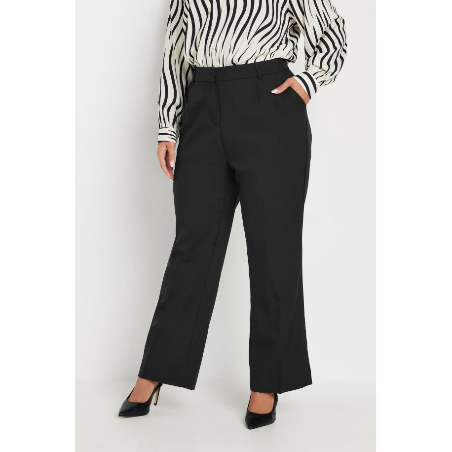 Yours Curve Zwarte Geplooide Voorkant Bootcut Broek Size 66-68 Zwart