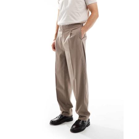 ASOS DESIGN - Oversized smalle toelopende broek met halfelastische taille in stone-Neutraal