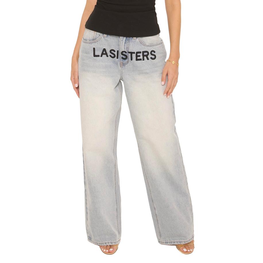 la sisters Embroidered Signature Broek Blauw