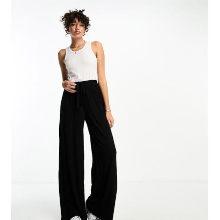 ASOS DESIGN Tall Broek met strikceintuur en wijde pijpen in zwart