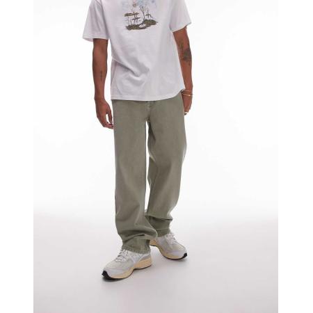 Topman - Rechte broek van keperstof in kaki-Groen