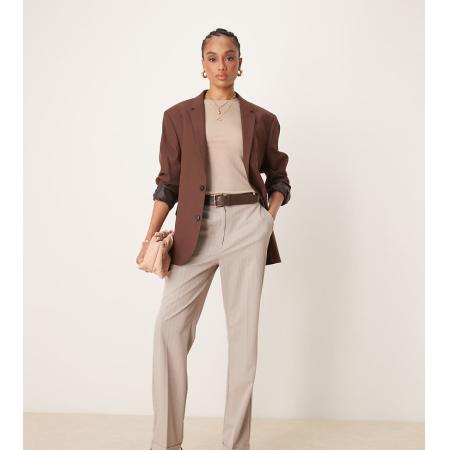 ASOS DESIGN Tall Elegante smalle rechte broek met riem en strepen in nertsbruin-Veelkleurig