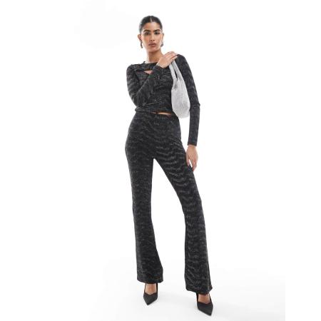 Vero Moda Flare-broek in zwart en zilveren glitter, deel van co-ord set