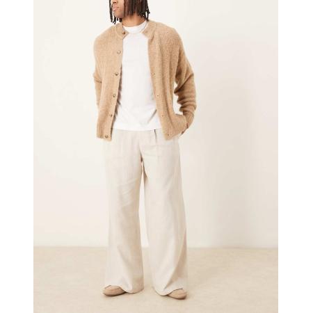 ASOS DESIGN - Losvallende nette broek van linnenmix met brede tailleband in neutraal-Zwart