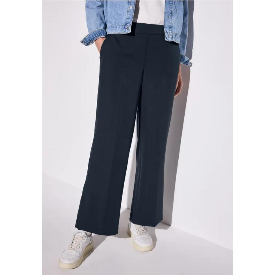 Street One Broek met wijde pijpen in keperstof Blauw