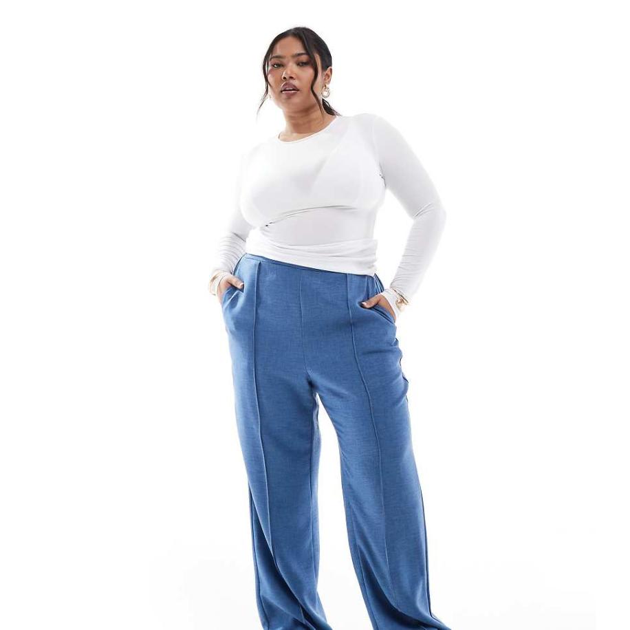 Only Curve Broek met wijde pijpen en naden in blauw Blauw