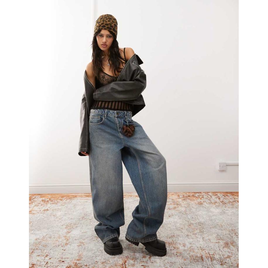 COLLUSION X002 Baggy jeans in mid-wash blauw Blauw