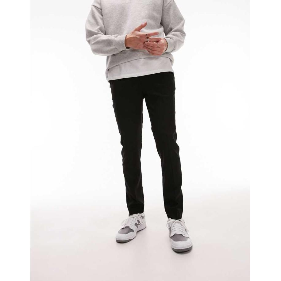 Topman - Nette skinny broek met elastische tailleband in zwart Zwart