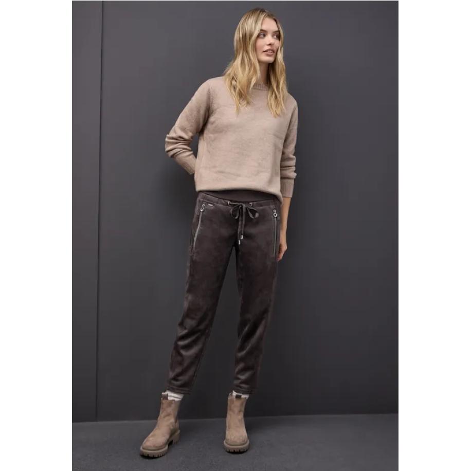 Street One Loose Fit velours broek Bruin