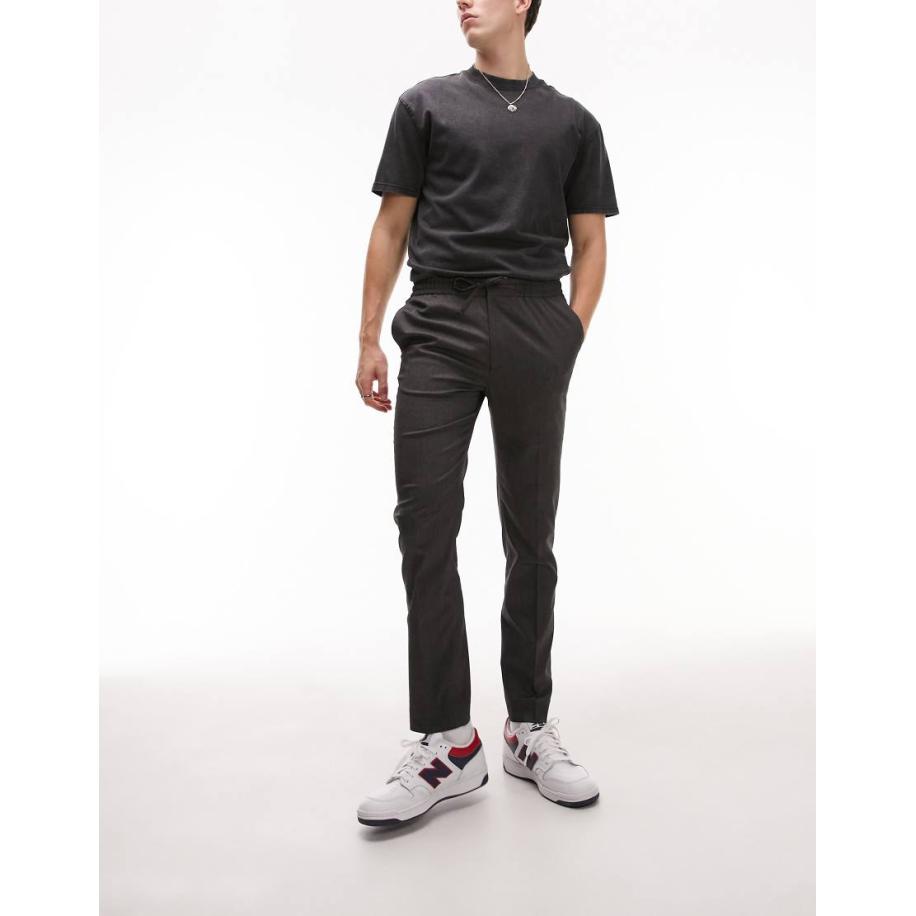 Topman - Nette skinny broek met elastische tailleband in antraciet-Grijs Grijs