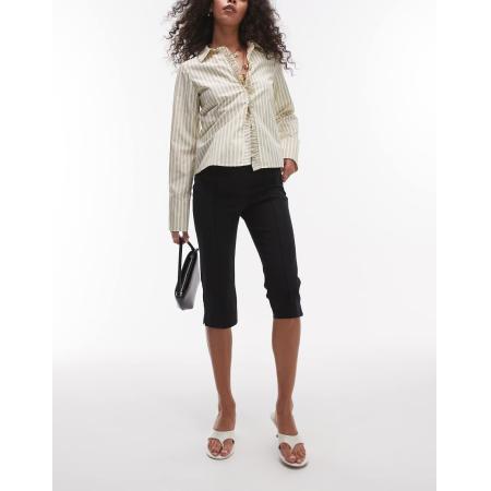 ARKET Elegante capribroek met structuur en plat gestikte plooien aan de voorkant in zwart