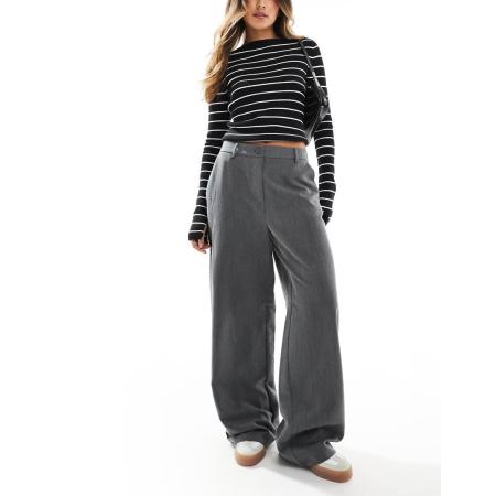 Pieces Dad broek met wijde pijpen en riemlussen in grijs