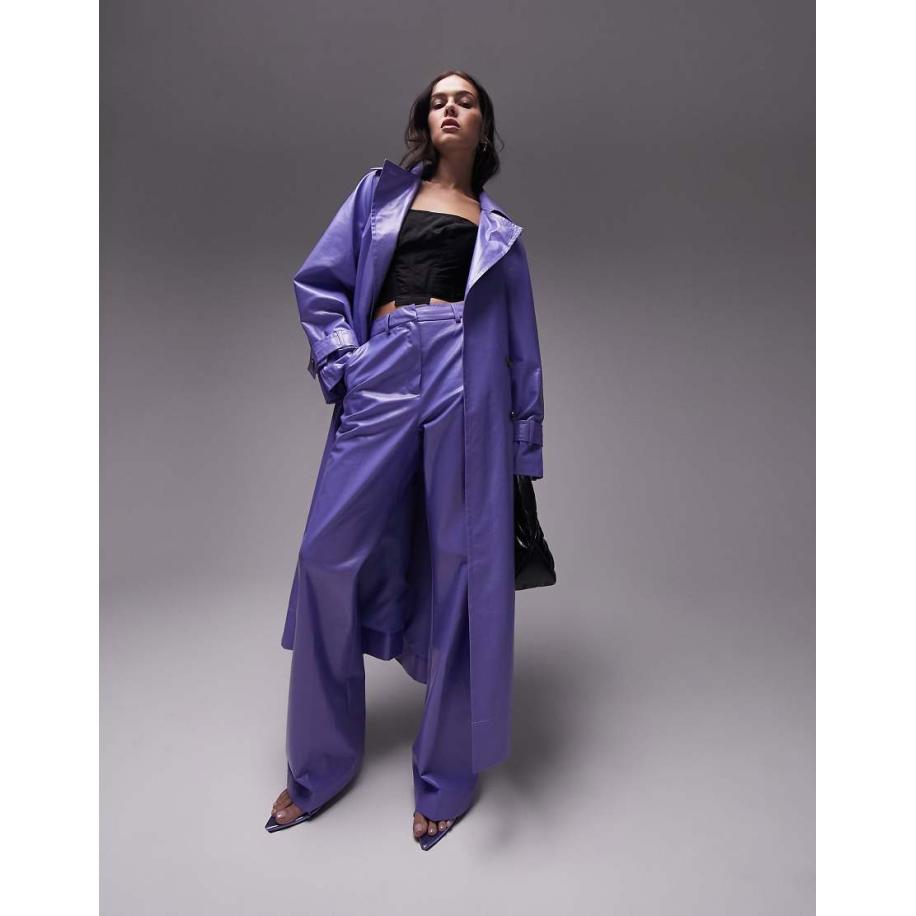 Topshop Elegante rechte broek met coating in lila, deel van co-ord set-Paars Paars