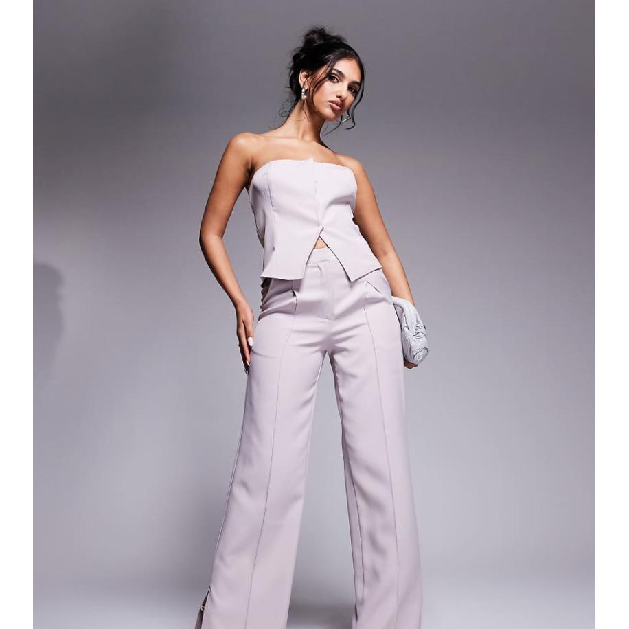 Kaiia Exclusive Elegante broek met wijde pijpen en naaddetail in lichtgrijs, deel van co-ord set Grijs