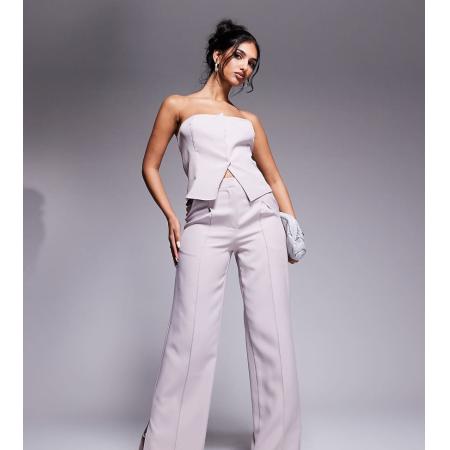 Kaiia Exclusive Elegante broek met wijde pijpen en naaddetail in lichtgrijs, deel van co-ord set