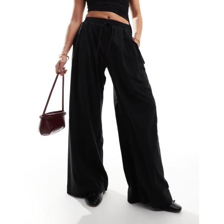 Cotton On Broek met elastische taille in zwarte krijtstreep