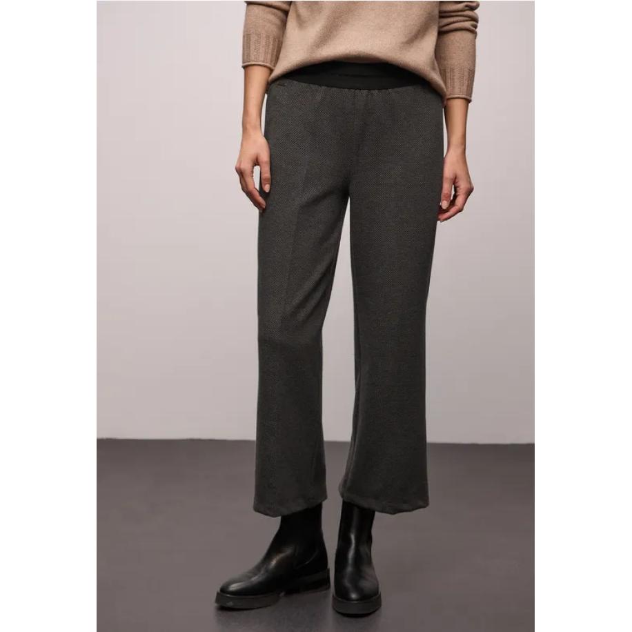 Street One Broek met wijde pijpen in visgraatmotief - Bruin