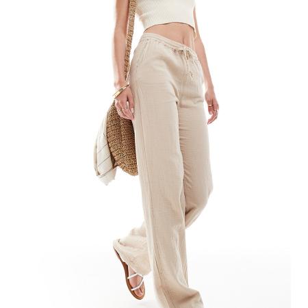 ONLY Tall Broek met wijde pijpen van kaasdoek in beige-Neutraal