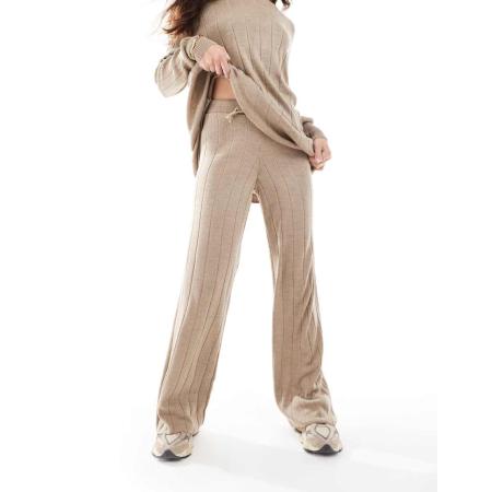 ONLY Gebreide broek met wijde pijpen in zandkleur, deel van co-ord set-Neutraal