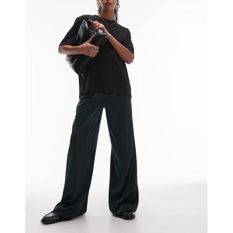 Topshop Broek van satijn met trekkoord in bosgroen Groen