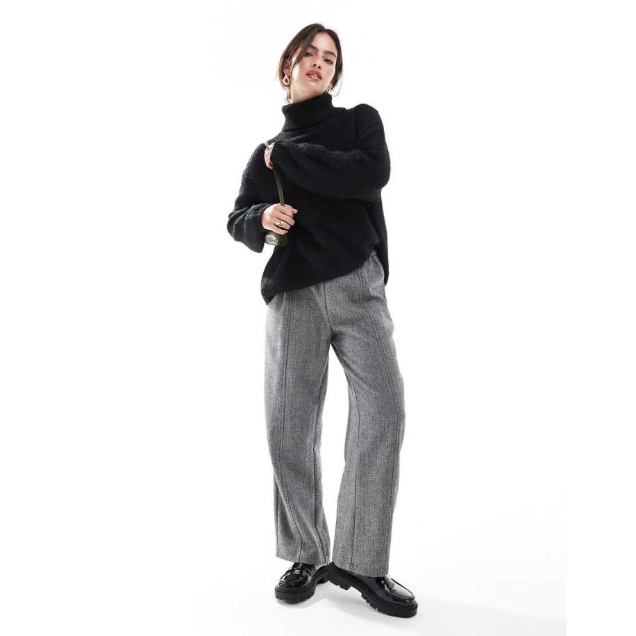 ASOS DESIGN Broek met rechte pijpen en elastische taille in grijs-Zwart Zwart
