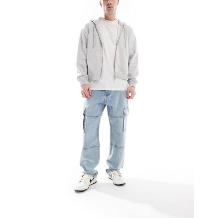 Hollister - Baggy carpenter jeans met zakdetail in lichte stone wash-Blauw