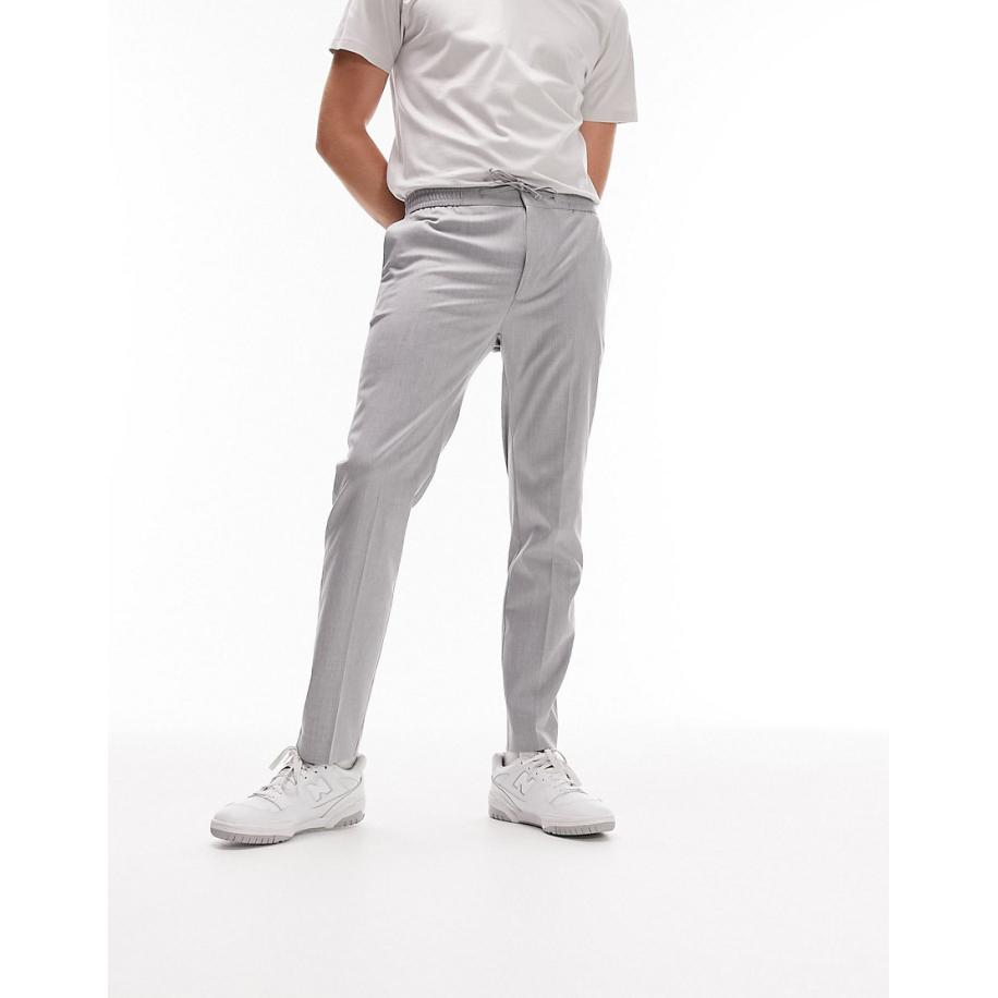 Topman - Nette skinny broek met elastische tailleband in lichtgrijs Grijs