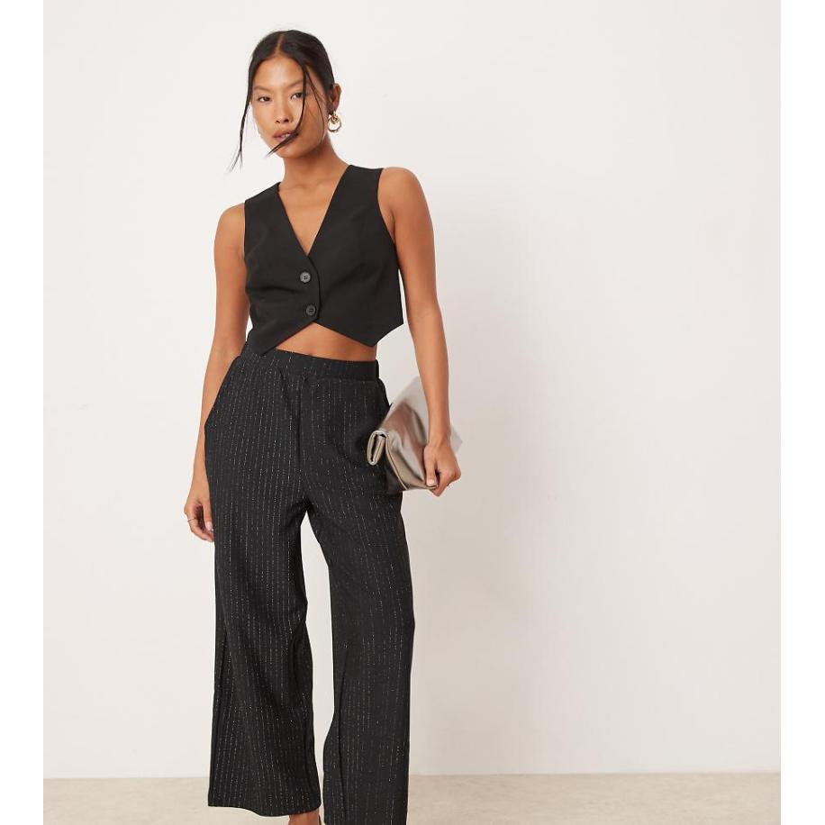 JDY Petite Broek met wijde pijpen in zwart Zwart