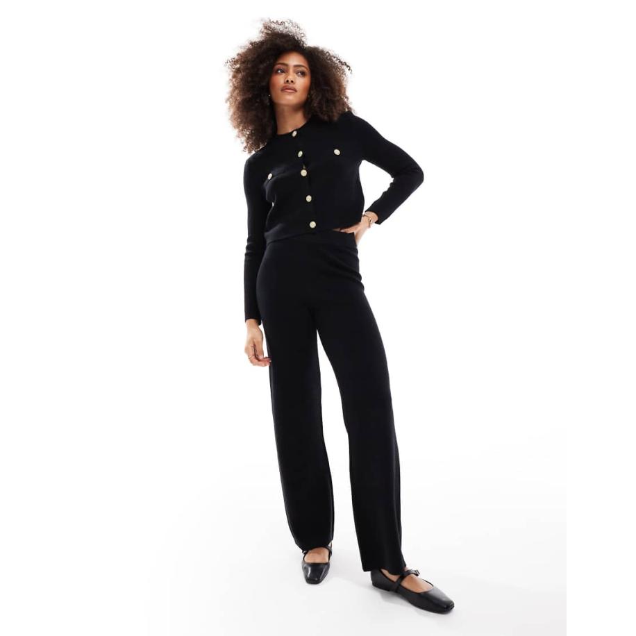 Vero Moda Gebreide broek met wijde pijpen in zwart, deel van co-ord set Zwart