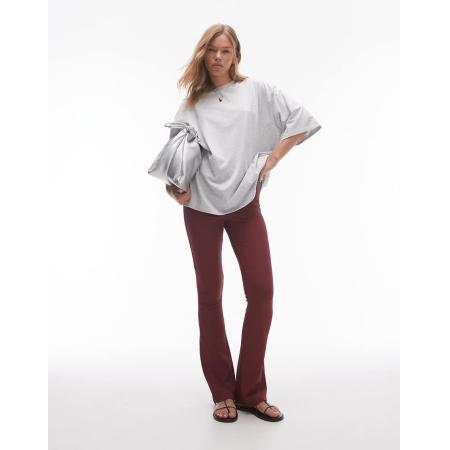 Topshop Skinny geribbelde flare-broek in bordeauxrood