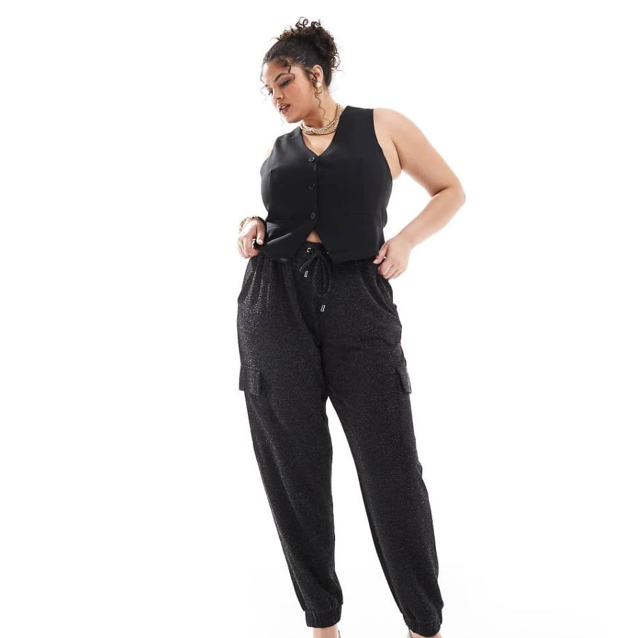 Yours Harem cargobroek met glitters in zwart Zwart