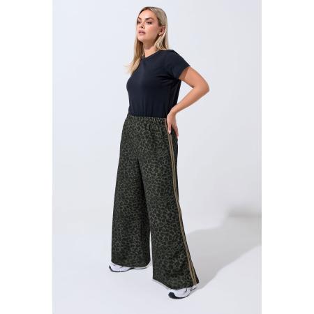 Limited Collection Kakigroene Broek Met Luipaardprint, Wijde Pijpen En Zijstreep Size 42