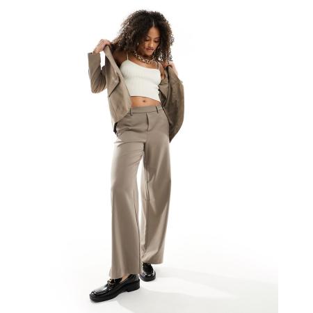 Object Elegante broek met wijde pijpen in taupe, deel van co-ord set-Bruin